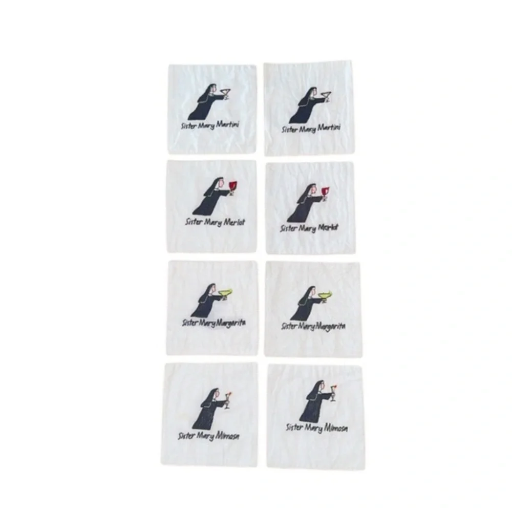 Sister Mary Funny 5” Square Fabric Coasters Set‎ of 8